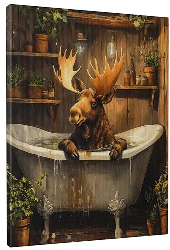 Leinwandbild, Motiv: Elch, Badewanne, braunes Tier-Poster, rustikale Heimdekoration, Kunst für Wohnzimmer, Badezimmer, Kabine, ungerahmt 20,3 x 25,4 cm