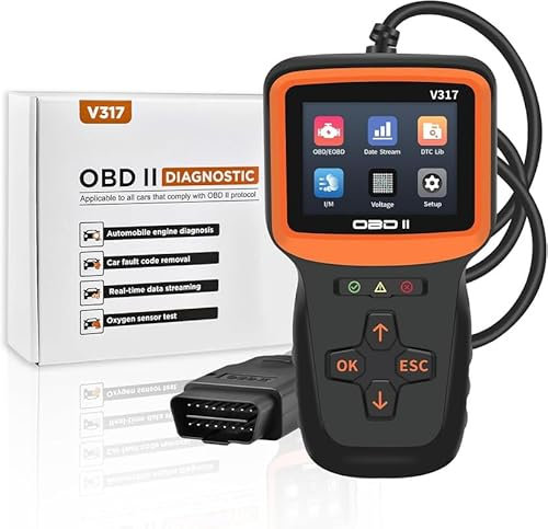 OBD2 Diagnosegerät, Fehlerauslesegerät mit Alle OBDII Funktionen, Universal Lkw und KFZ, 7 Sprachen KFZ Diagnosegerät für nach 2000 Alle Fahrzeuge, Universal Fehlercode Auslesegerät für PKW (V317)