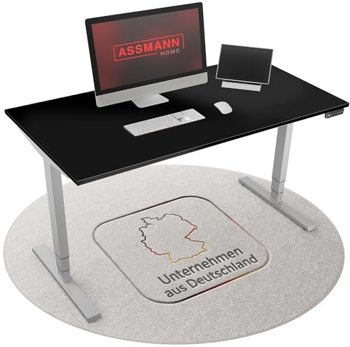 ASSMANN Höhenverstellbarer Schreibtisch elektrisch, 180x80cm, TÜV-geprüft | stufenlos verstellbar mit Aufprallschutz, ergonomischer Schreibtisch Made in Germany - Y-Line, Schwarz/Silber