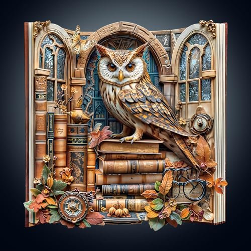 Wooden Puzzles for Adults, 275pcs Wood Bookcase Owl Puzzle, Unique Animal Shape Puzzles with Wood Box, 32 * 31cm Wooden Puzzle for Family Game and Birthday Gifts for Friend