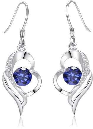 Kamise Schmuck Set Silber, 925 Sterling Silber Kette & Hängend Ohrringe | Herz, Zirkonia, Hypoallergen, Schlafen, Geburtstag Valentinstag, für Frauen Freundin, Schmuck, Geschenk, Romantic, 45cm