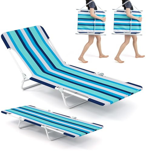 COSTWAY Strandliege klappbar leicht 2er Set, Sonnenliege mit verstellbarem Rücken- und Fußteil, tragbare Klappliege mit Tragegurt, Liegestuhl bis 150 kg belastbar für Strand, Garten, Terrasse