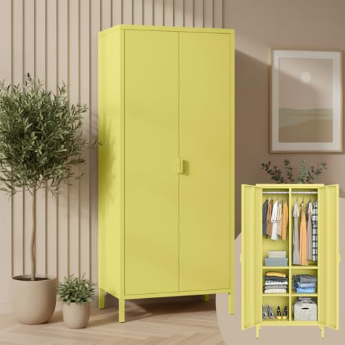 skølm Ituri Metallschrank, Kleiderschrank 80 cm breit, Gelb, mit 6 Fächern
