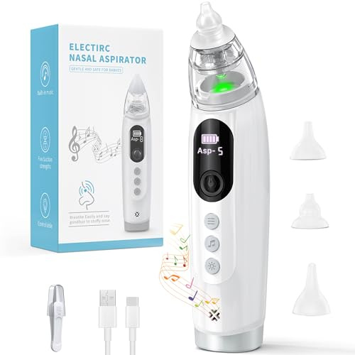 Yeerain Nasensauger Baby, 70KPa Nasensauger Baby Staubsauger Mit 5 SaugstäRken Musik & Licht Beruhigender Funktion Und 3 GrößEn Silikon Tipps