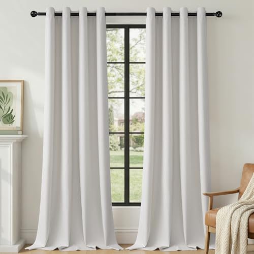 HushLoom Verdunklungsvorhänge Leinenoptik Thermo Grauweiß H245 x B140cm | Thermovorhang 2er Set mit Ösen Vorhänge 100% Blackout Hitzeschutz Gardinen für Schlafzimmer Wohnzimmer Kinderzimmer
