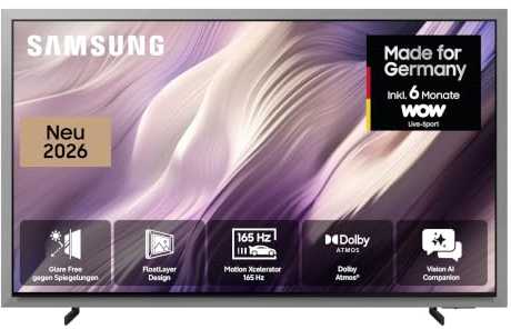 Samsung OLED S99H 4K 65 Zoll (163 cm), UHD Fernseher, Antireflexion mit Glare Free, FloatLayer OLED Design mit Metallrahmen, bündige Wandmontage, Dolby Atmos, bis 165Hz, AI Companion, Smart AI TV