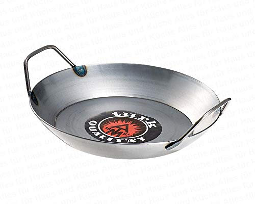 Turk Bratpfanne, Eisenpfanne, Eisenservierpfanne, schwere Ausführung, Rand Ø 45 cm, Boden Ø 36,5 cm, extra hohe Randhöhe 6,0 cm, mit 2 Griffen