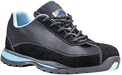 Portwest FW39 Steel Leather Trainer Padded Collar Suede Upper Lightweight | Black, 4, S1P EN ISO 20345, CE Certified, Specially Designed Fit, Anti-Static Footwear, Durable, Slip Oil Resistant