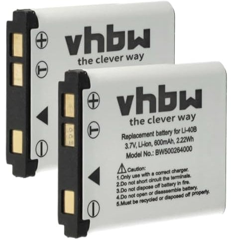 vhbw 2x batteria compatibile con Fujifilm FinePix JX280, JX200, JX300, JX250, JX205, JV500, JV250, JX255, JV255 fotocamera (600mAh, 3,7V, Li-Ion)