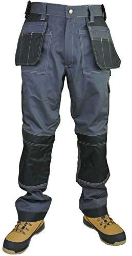 Army And Workwear Exact Colour: Grey/Black - with Contrast Stitch Detail | Size: 34 Waist | Length: 32 Regular Leg - R | Use: Tough Mens Builders Joiners Action Pants Snickers
