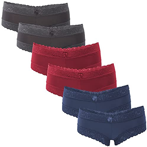 Fabio Farini Shorty Boxer de en Pack de 6. avec détails de Dentelle séduisants,Rouge Bleu Gris,42-44 (taille fabricant 40-42)