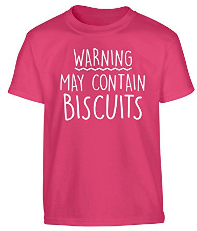Flox Creative Warning May Contain Biscuits Children's T-Shirt Ages 3-4 - 12-14 Pink