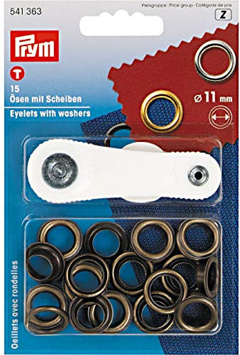 Prym Ösen Plus Unterlegscheiben, Metall, antik Messing, 11 mm, 15