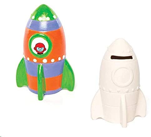 Baker Ross AG880 Rocket Ceramic Coin Banks Paint Your Own Ceramic Money Box with This Creative Craft Set for Children (Pack of 2), 13cm x 9cm