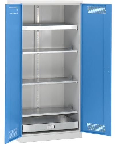 eurokraft | Umweltschrank | mit Auszügen für Kanister | 5 Lagerebenen | Breite 950 mm