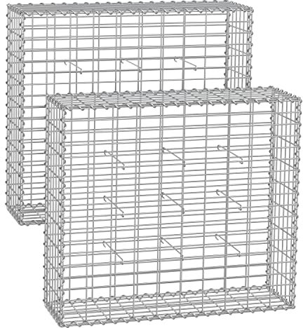 SONGMICS Gabion Baskets, Metal Gabion Cages with 5 x 10 cm Mesh for Stones, Galvanised, Garden Decor Wall Partition, 100 x 90 x 30 cm, Set of 2, Silver GGB293V1