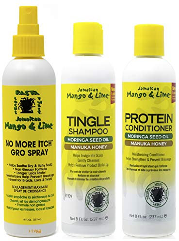 Jamacican Mango & Limette No More Juckreiz wachsen Spray 8oz mit Tingle Shampoo 8oz & Protein Conditioner 8oz