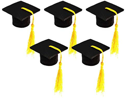 Amosfun 5pcs Graduation Cap Bottle Toppers with Tassel Mini Graduation Hat Wine Bottle Toppers Covers for Graduation Party Supplies (Yellow)