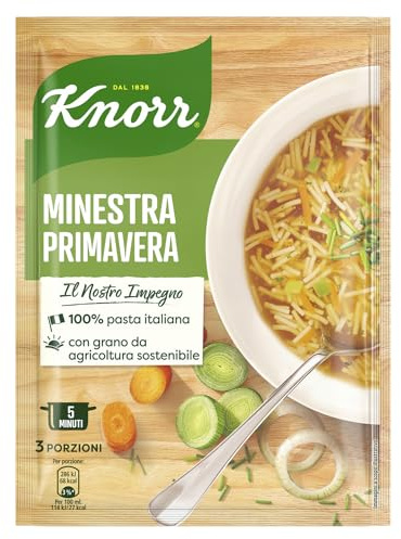 Knorr Minestra Primavera, Piatti Pronti Knorr con 100% Pasta Italiana, Grano da Agricoltura Sostenibile, Senza Coloranti e Conservanti Aggiunti, Fonte di Proteine, Vegetariano, 15 Confezioni da 750ml