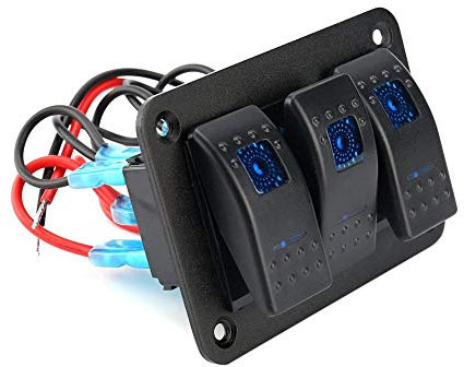 Kipphebel Schalttafel, Akozon 3 Gang ABS PC Aluminium Kippschalter Schalttafel 12-24V Wasserdicht ON-Off Wippschalter Panel mit LED Licht für RV Car Marine Boat