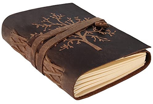 Moonster Leder Notizbuch Tree of Life - 400 Seiten Kraftpapier, Liniertes Notizbuch Leder - Mittelbreit Liniertes Vintage Notizbuch, Tagebuch, Scrapbook - Leeres Buch zum Schreiben - 18x13cm