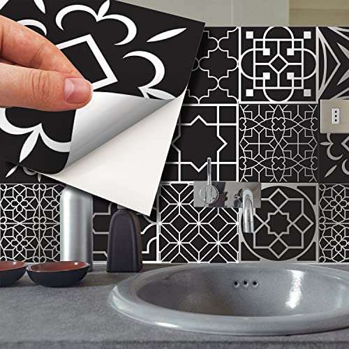 WALPLUS Lot de 72 autocollants muraux arabes noirs et argentés pour cuisine, salle de bain, dosseret - 15 cm