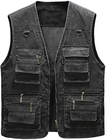 Oralidera Herren Outdoor Weste Freizeit Jacke Leicht Safari Weste mit Reißverschluss Jagd und Angler Fotografie Wandern Weste Anglerweste mit Vielen Taschen, Schwarz, M