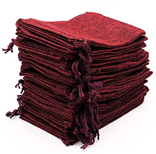 Leeyunbee 30 Stück 10x15 cm Jutesäckchen, Jute Beutel mit Kordelzug, Leinen-Säckchen Sackleinen Taschen, Klein Geschenksäckchen für Schmuck DIY Handwerk Hochzeit Party Weihnachte (Burgund)