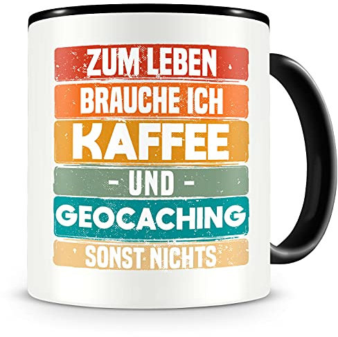 Samunshi® Geocaching Tasse mit Spruch Kaffee und Geocaching Geschenk für Geocaching Fans Kaffeetasse groß Lustige Tassen zum Geburtstag schwarz 300
