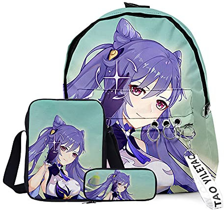 Anime Game Venti Klee Rucksack High School Student Schultasche 3-teiliges Set Rucksack Schultertasche Stifteetui für Teenager Jungen Mädchen, Typ5, 29x40x13cm