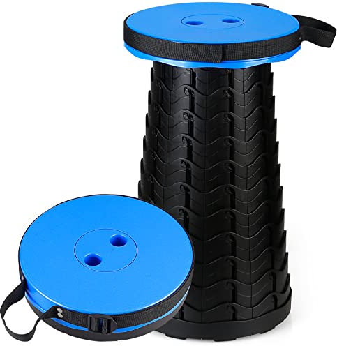 Auspicious Tabouret Pliant Portable - Tabouret de Camping Rétractable, Petit Tabouret Télescopique pour La Pêche/BBQ/Intérieur/Activités Plein air, Maxi Charge 397 LB,Hauteur Réglable(Bleu)