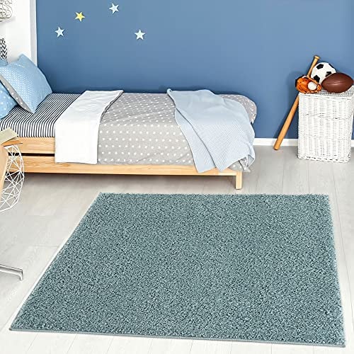 THE RUGS Living Room Rug - Shaggy Soft And Elegant Carpets For The Bedrooms And Kitchen, Easy To Clean, Many Different Sizes (120x120 cm, Duckegg Blue)