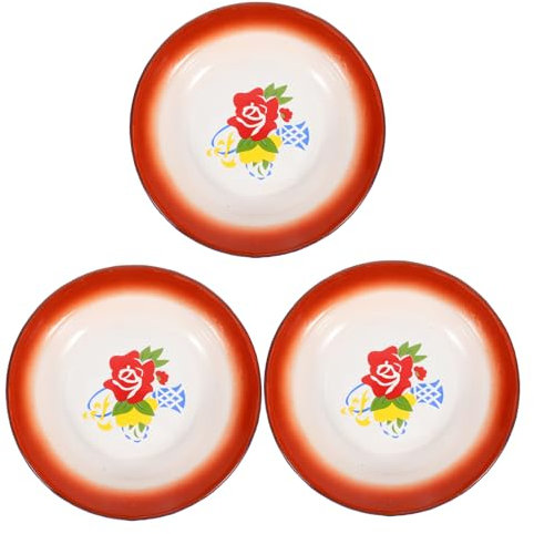YARNOW 3pcs Vintage Floral Plates Enamelware Dinner Plates Candy Storage Flower Trays for Indoor Outdoor Camping Farmhouse Kitchen Party