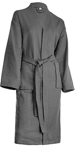 Brandsseller Unisex Bademantel aus Baumwolle M – Leichter Morgenmantel aus Waffel-Piqué für Damen & Herren – Saunamantel / Hausmantel für Wellness & Zuhause - Anthrazit