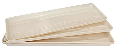 Home Garden Ornaments Drip Trays – Set of 5 Rectangular Plant Saucers, Long Narrow Plastic for Indoor Outdoor Pots (46cm / 18inch, Beige)
