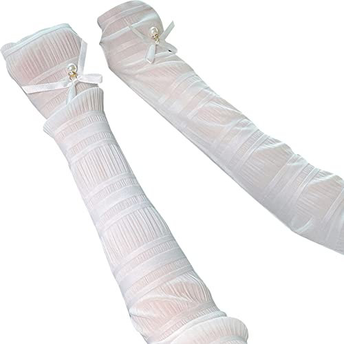 iSpchen 1 Paar Damen Armstulpen Sommer Sonnenschutz Ärmlinge UV-Schutz Kühlung Eisseide Arm Sleeve Ärmel Stulpen Elegante Blumen Spitzen lange Handschuhe für Radfahren,Laufen,Golf,Outdoor,Fahren