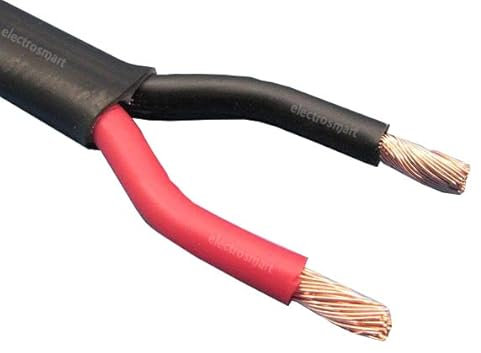 electrosmart 2 Câbles Electriques, Fils Électriques Double Conducteur en Cuivre Rouge/Noir Robuste pour Voiture, Bateau, 2 x 4,5 mm, Paroi Plate Toronnée, 12 V, 24 V, 42 A (5 m)