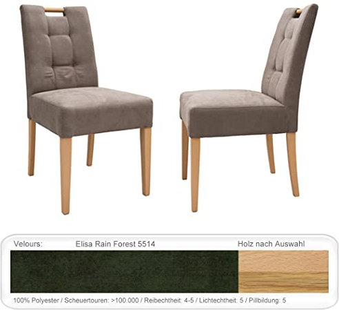 4X eleganter Polsterstuhl Agnes 1 mit Griff hochwertiger Stuhl Esszimmerstuhl Massivholzstuhl Küchenstuhl Verschiedene Varianten, Holzart:Eiche Natur lackiert, Bezugstoff:Elisa Rain Forest