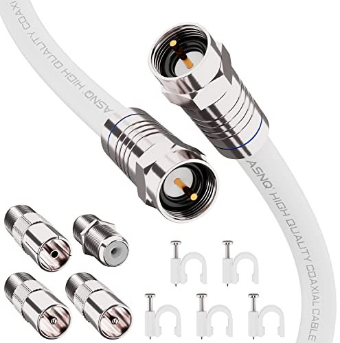 ASNQ Cable Antena TV 15 metros RG6 - Cable Coaxial TV de alta velocidad 75 OHM - Cable Alargador Coaxial - para Internet, Satélite, Conexiones Aéreas, con 4 Conectores