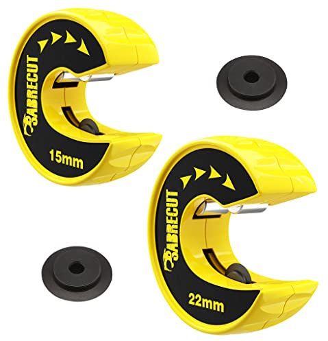 SabreCut APSCK01 - Tagliatubi automatico 15 mm e 22 mm taglio clip e twist per tubi, corpo compatto in lega di zinco con rotella SKS-3 longlife in acciaio cromato (2 ruote di scorta incluse)