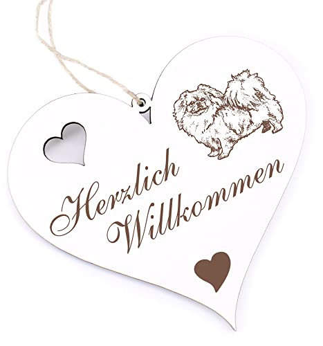 Herzlich Willkommen Schild - Tibet Spaniel - Deko Herz Holz Willkommensschild Türschild Dekoschild Türdeko