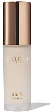 Satin Silk Longwear Foundation from Sculpted by Aimee (Porcelain 1.0) - Lightweight, Hydrating & Buildable High Coverage, Sweat-Resistant Foundation