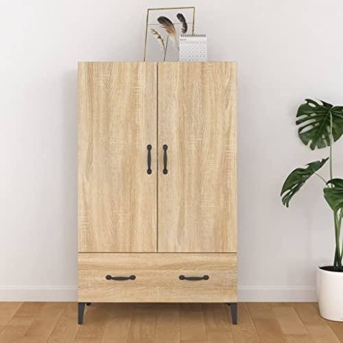 homiuse Highboard Sonoma-Eiche 70x31x115 cm Holzwerkstoff Wohnzimmerschrank Esszimmermöbel Vorratsschrank Beistellschrank Haushaltsschrank mit 2 Türen und 1 Schublade Staubfreies Design