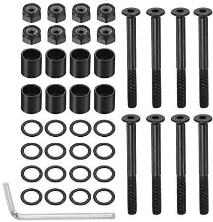 PATIKIL 2 Skateboard Ferramenta Viti Bulloni Kit, 8pz Skate Montaggio Esagonale Chiave Parti con Distanziatori Rondelle Dadi Chiave per Skateboard Longboard Ruota Accessori, Nero