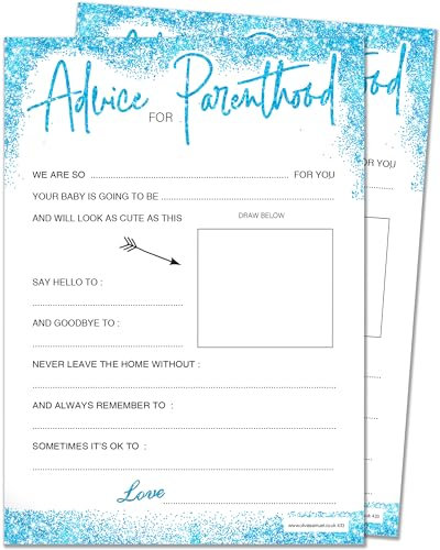 20 x Jungen Baby Ratschläge Karten für Elternschaft – Babyparty Spiel – blauer Glitzereffekt