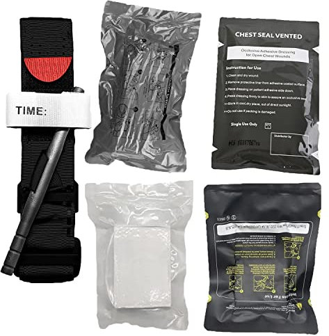 Erste Hilfe ifak Trauma-Kit mit Tourniquet, israelische Bandage, Gunshot Stop the Bleed Chest Seal Vented Bleeding Control Kit, Gaze für schwere Blutungen zu kontrollieren, Militär-Camping und Wandern