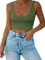 REORIA Damen Sexy Top mit tiefem U-Ausschnitt doppelt gefüttert nahtlos ärmellos kurzes Cami Tanktop Yoga Crop Tops Dunkelgrün S