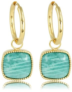 Ohrring gold Amazonit 38mm- Ohrringe mit Edelsteinen - Mehrere Farben und GröBe - Echter Edelstein - Bleibt Schön und Kein Irritation