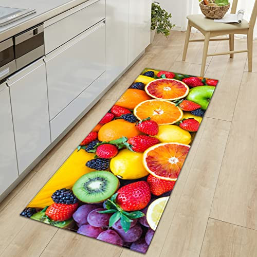 MYPALL Küchenläufer Buntes Obst Küchenteppich Wasserdicht rutschfest, Teppich Läufer Küchenmatte für Küche Flur Wohnzimmer Schlafzimmer Badezimmer 60 x 180cm