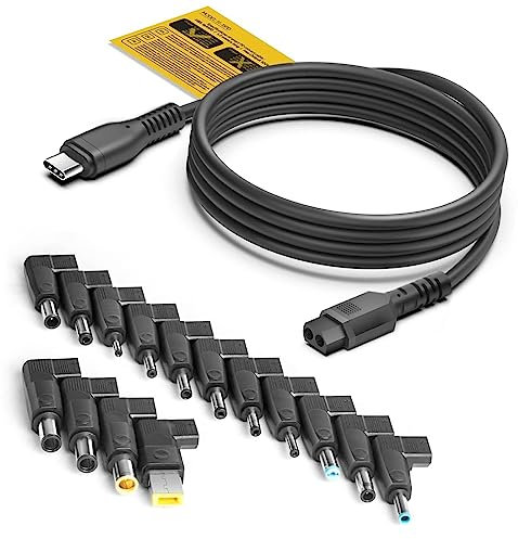 KFD Cavo di ricarica USB C a DC da 100 W, da USB-C a DC 20 V, per Acer Lenovo HP ASUS Samsung Medion Sony Fujitsu MSI Dell XPS Chromebook Notebook 19 V 20 V, cavo adattatore con 15 connettori